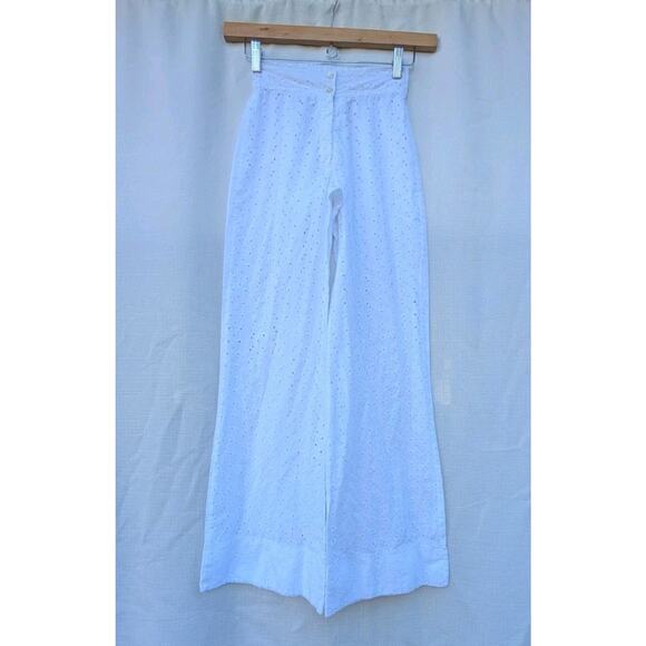 Juniors White High Rise Wide Leg Swim Cover Pants 5/6 Boho Beach Eyelet Coastal - Picture 5 of 7
